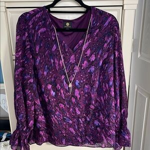 JM Collection Purple Ruffled Blouse Relaxed Fit